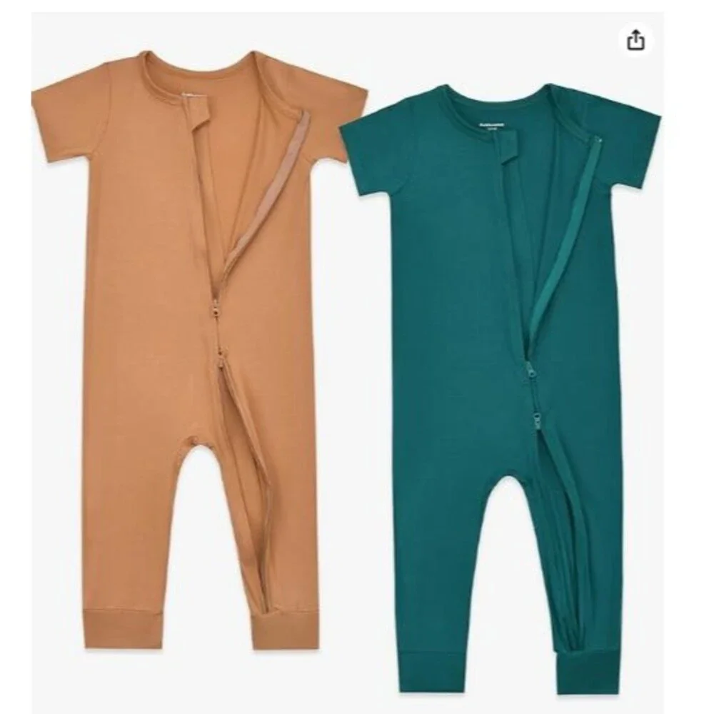 2 Pack Baby Pajamas 0-3 M, Romper Short Sleeve Footless 2 Way Zipper